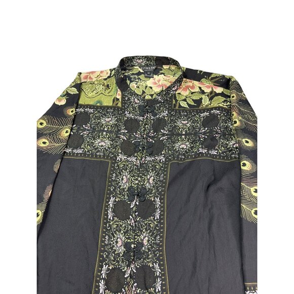 Citron Santa Monica Floral Peacock Bird Print Silk Long Kimono Size 3X - Picture 2 of 11